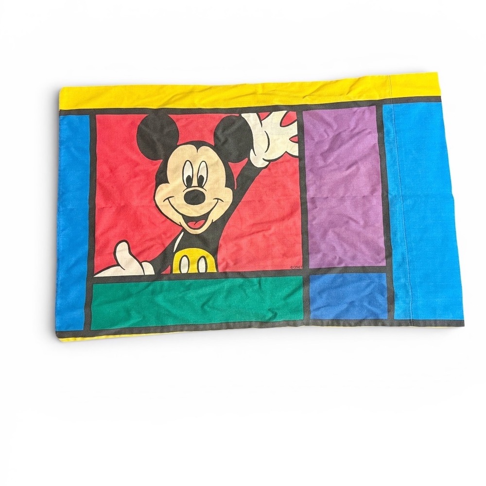 Vintage Disney Mickey Mouse Goofy Pillowcase 90s Color Block Standard USA Made